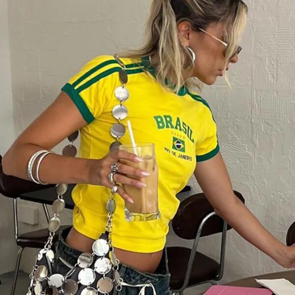Brazil Crop Top Til Kvinder Med Slim Fit Og Sommerstil Baby Tees - Image 5