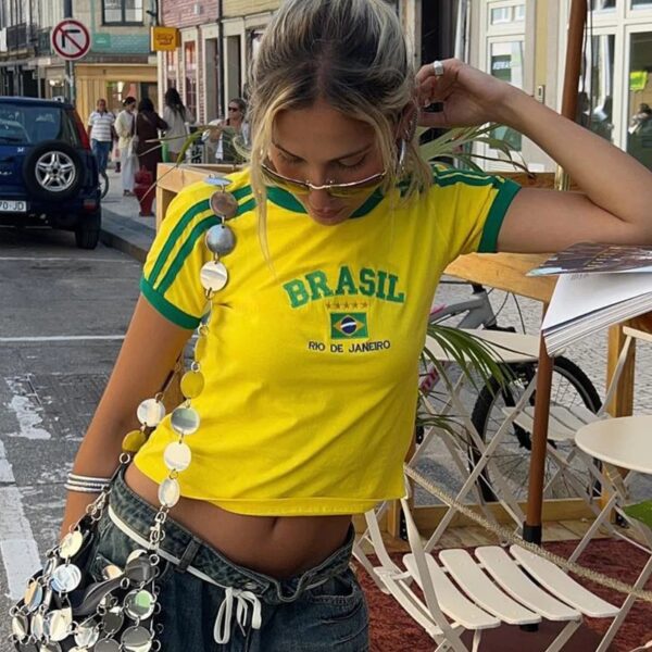 Brazil Crop Top Til Kvinder Med Slim Fit Og Sommerstil Baby Tees